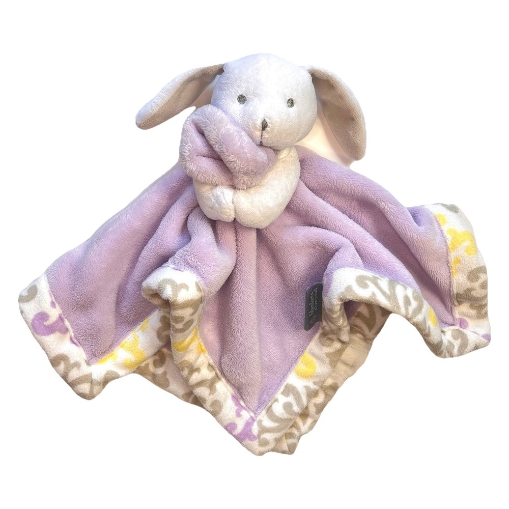 Blankets & Beyond Bunny Rabbit Purple White Lovey Plush Security‎ Cuddle Blanky